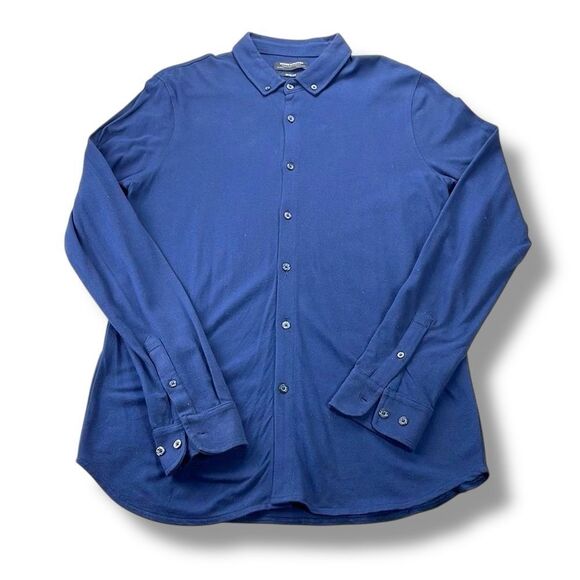 Denim & Flower Shirt‎ Mens Extra Large XL Navy Slim Fit Long Sleeve Button Down - Picture 2 of 10